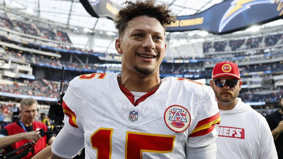 Kansas City Chiefs quarterback Patrick Mahomes celebrates a win in the NFL